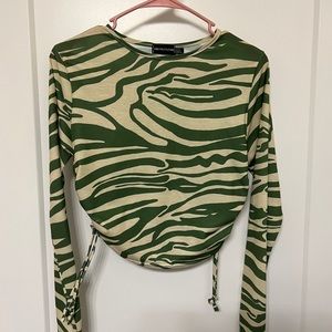 Womens Green zebra striped Ruched blouse crop top